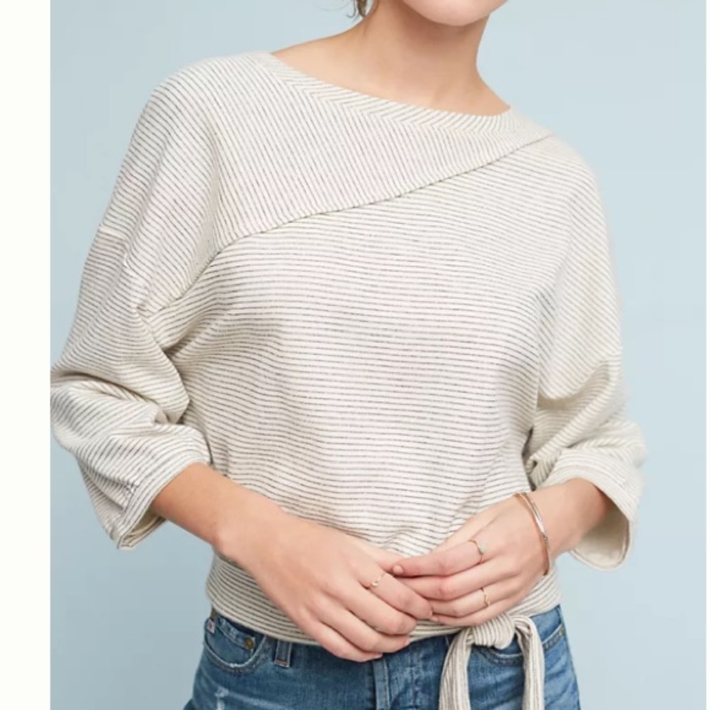 Anthropologie Postmark - ‘Bianca’ Striped 3/4 Sleeve Sweatshirt Top — L